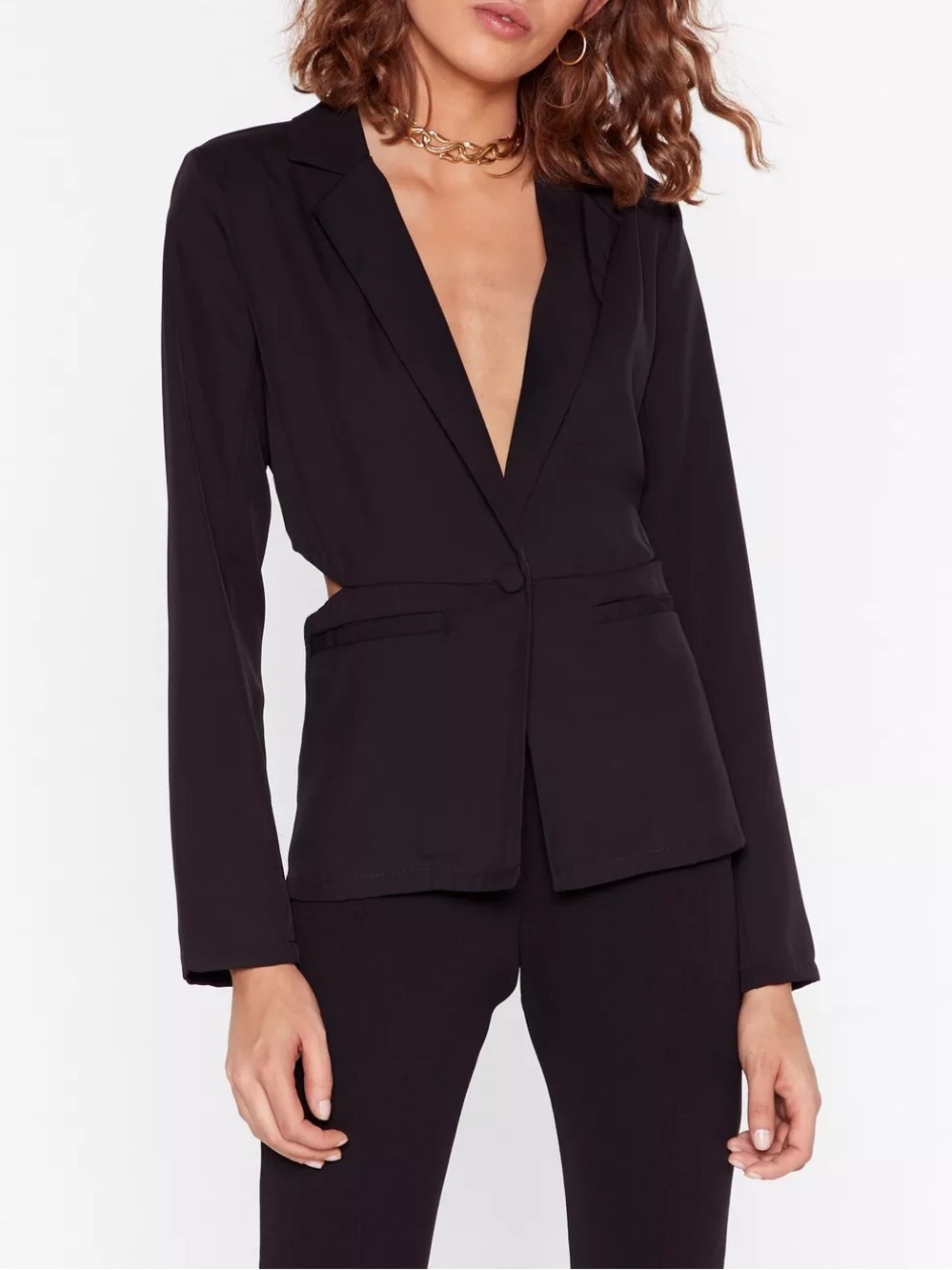 Nasty Gal Sleek Black Cutout Blazer Jumpsuit Pants